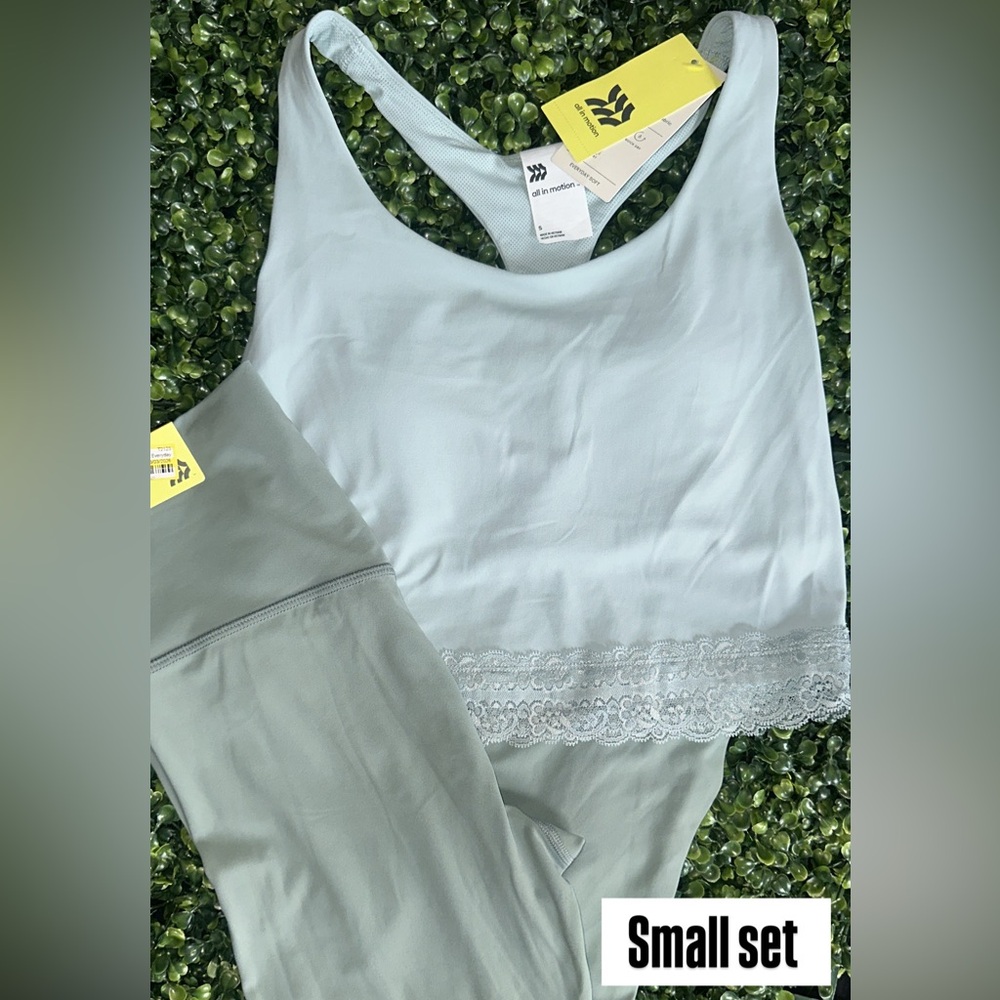 all in motion Light Sage Lace-Trim Camisole & High-Waist Leggings